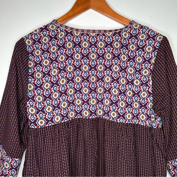 Umgee Burgundy Embroidered 3/4 Sleeves Boho Top Size Small - Picture 10 of 11
